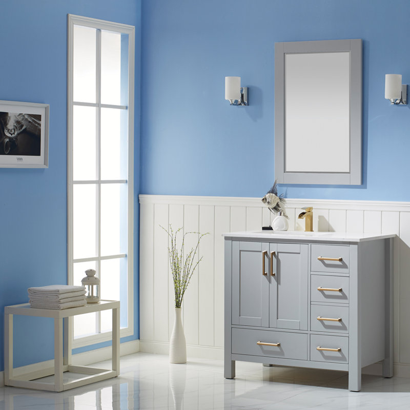 Everly Quinn Ryland 36" Single Bathroom Vanity Set with Mirror
